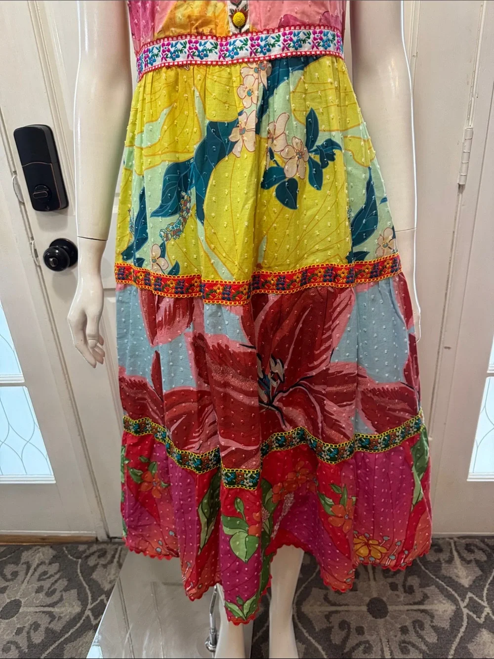 Farm Rio Tiered Cotton Tank Midi In Mixed Garden Floral Dress Size XSMALL - Picture 5 of 15